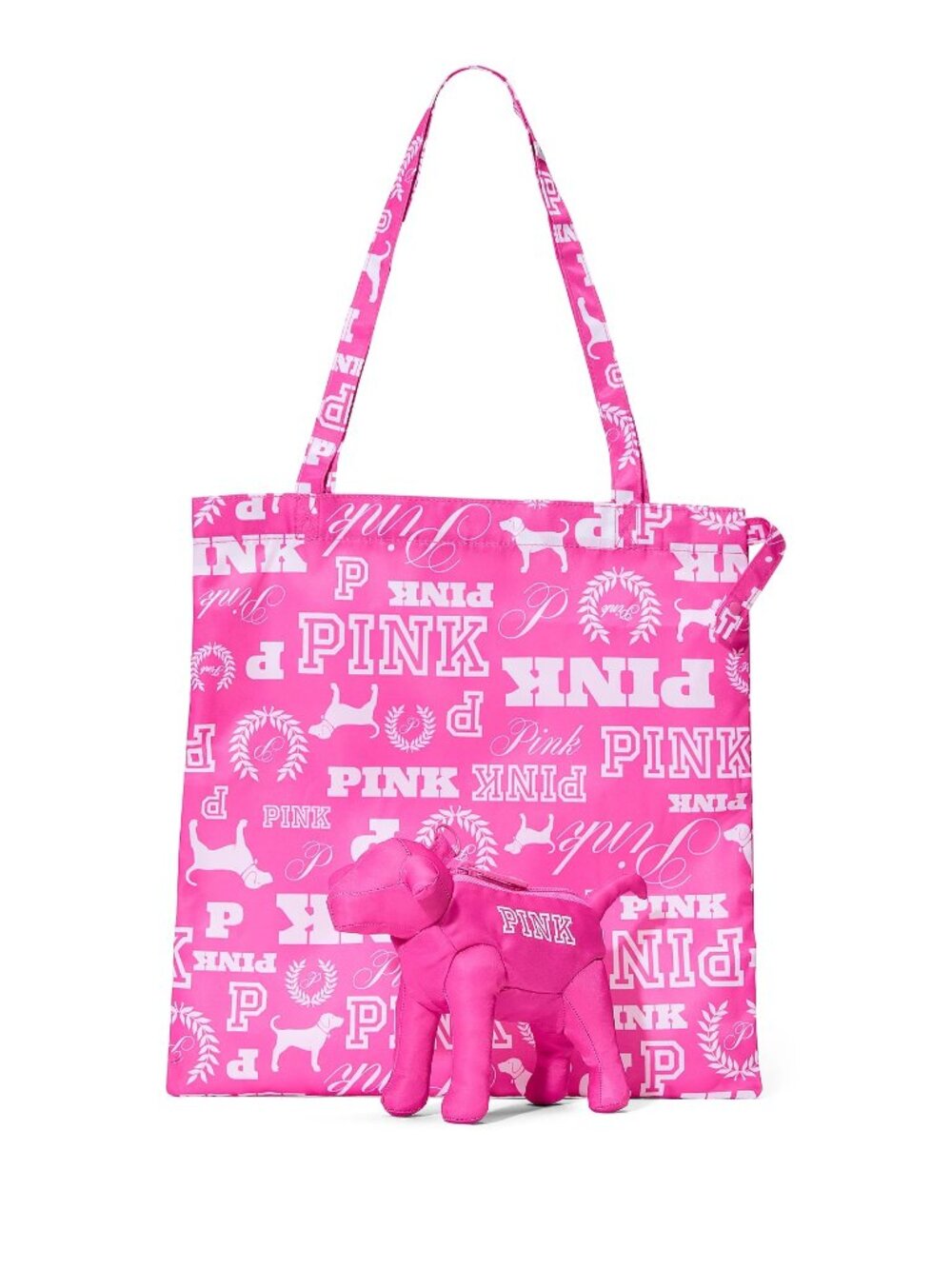 VS PINK GOSSIP DOG PRINT PACKABLE TOTE BAG NWT